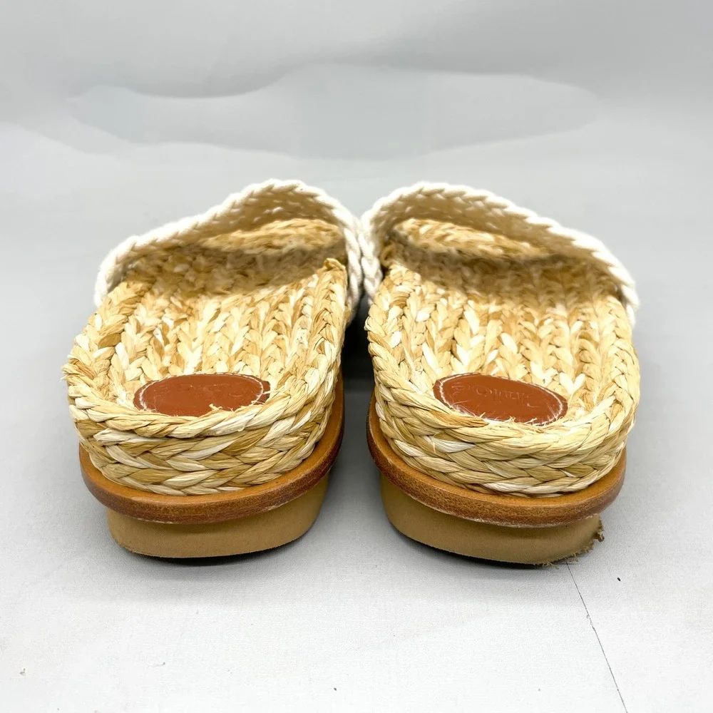 Chloe Wavy Crochet Slides Womens 38 7.5 Woven Raffia Sandals White Boho Coastal - Picture 7 of 11